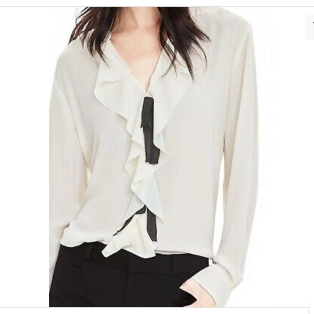 Banana Republic ruffle front tie front long sleeve shirt in 3 colors size small